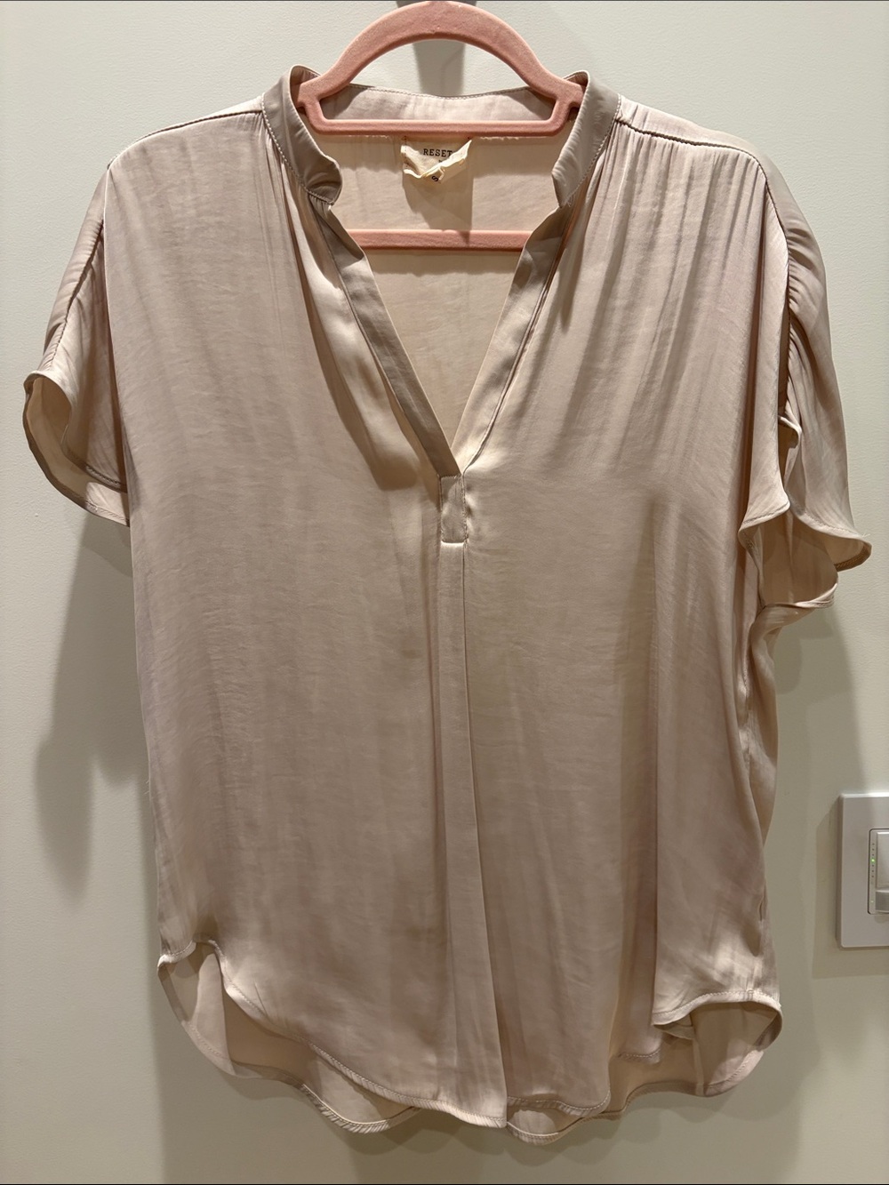Light Blush Short Sleeve V-Neck Blouse